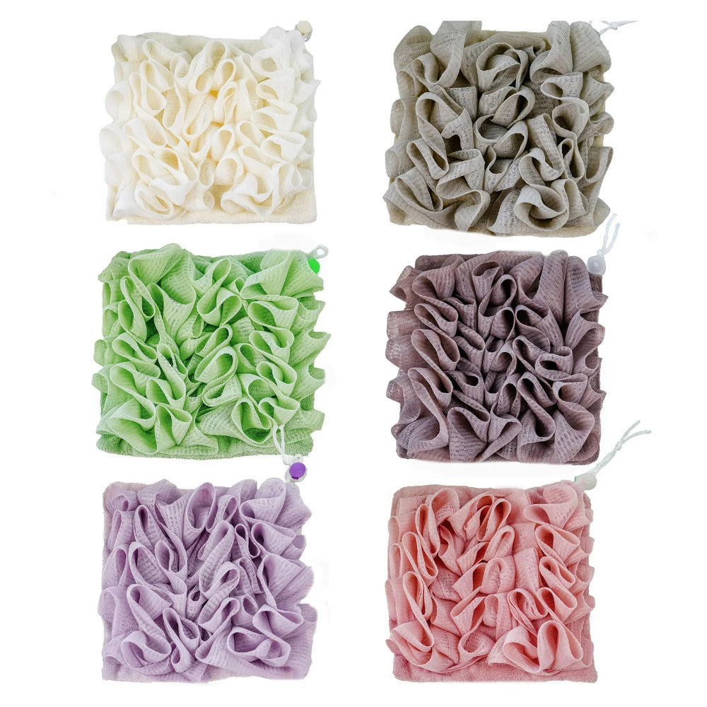 Loofah Bath Ball Towel With Drawstring, Soft Exfoliating Mesh Shower Sponge for Body Skin Care
