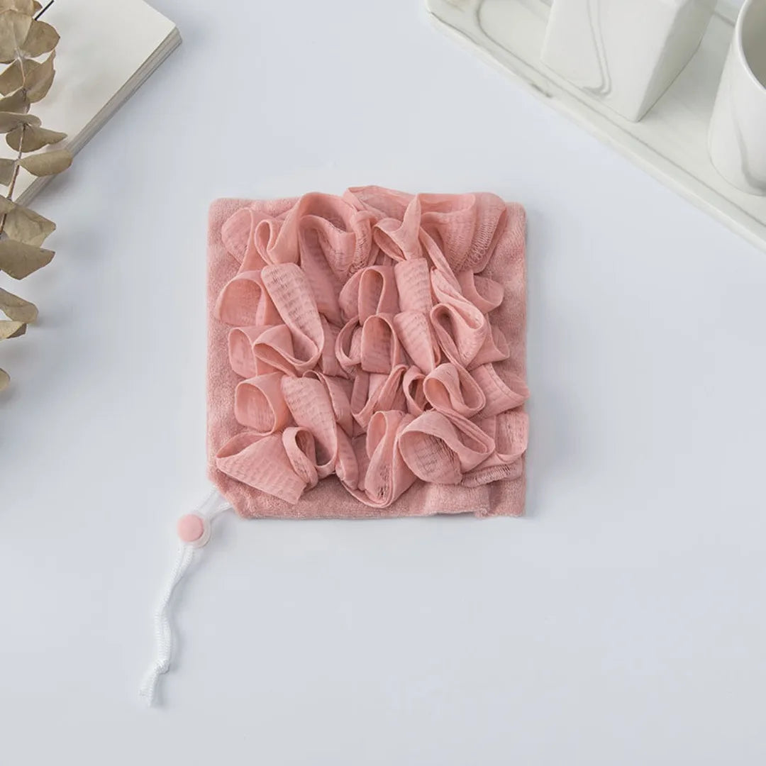 Loofah Bath Ball Towel With Drawstring, Soft Exfoliating Mesh Shower Sponge for Body Skin Care
