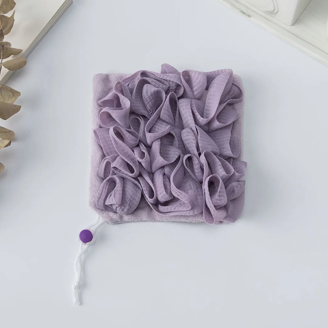 Loofah Bath Ball Towel With Drawstring, Soft Exfoliating Mesh Shower Sponge for Body Skin Care