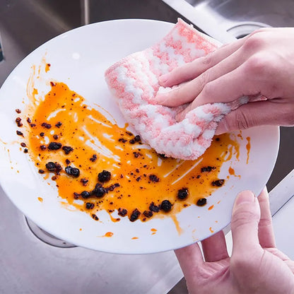 Kitchen Household Scouring Pad Rag, Coral Fleece, Water Absorbing and Oil Resistant