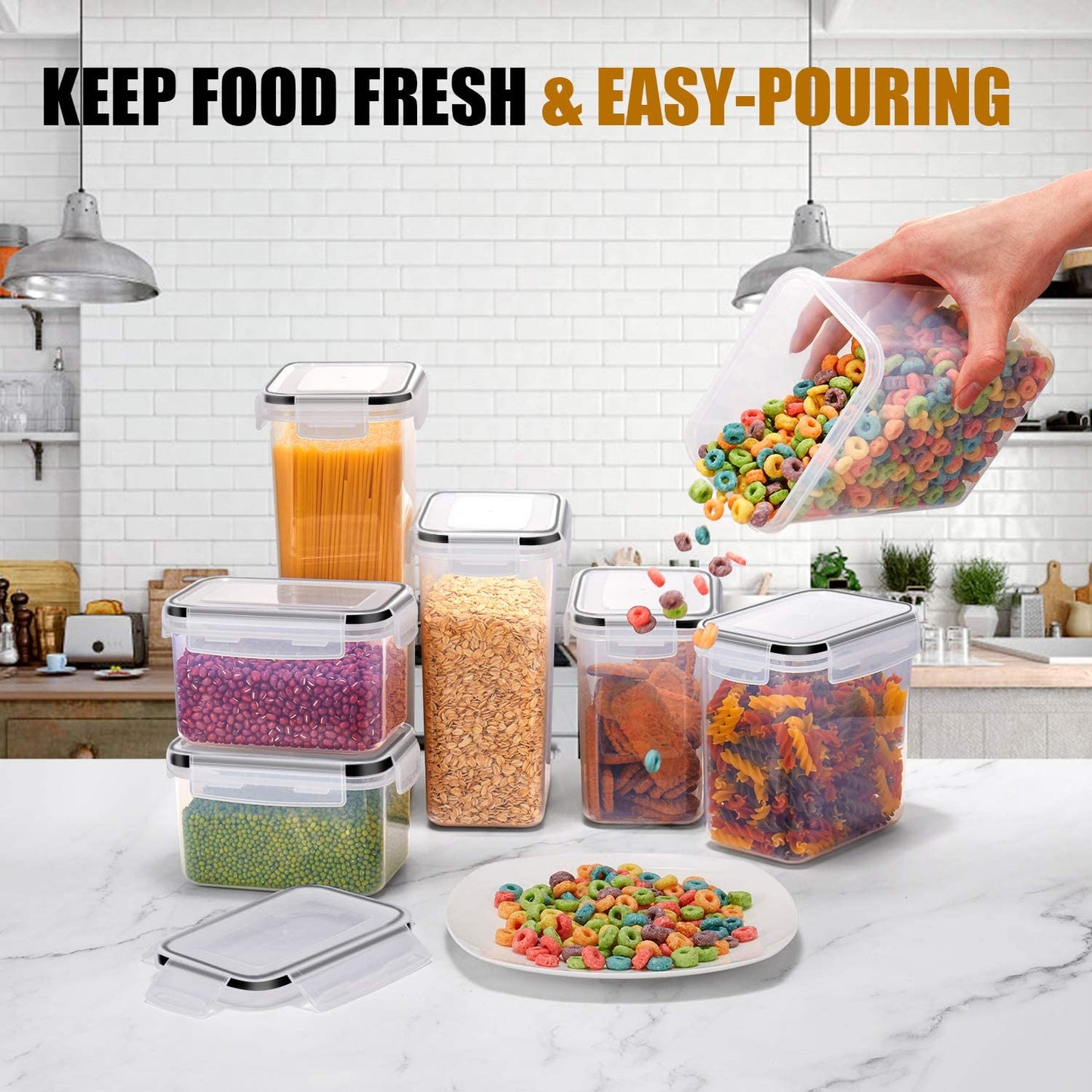 Kitchen Food Containers Set, Plastic Airtight Storage Box for Freshness
