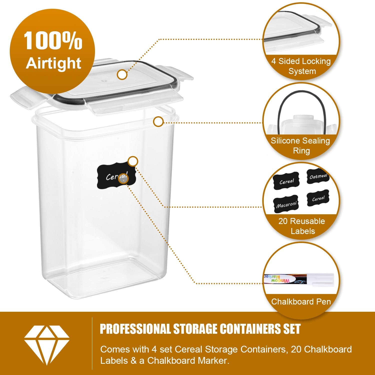Kitchen Food Containers Set, Plastic Airtight Storage Box for Freshness