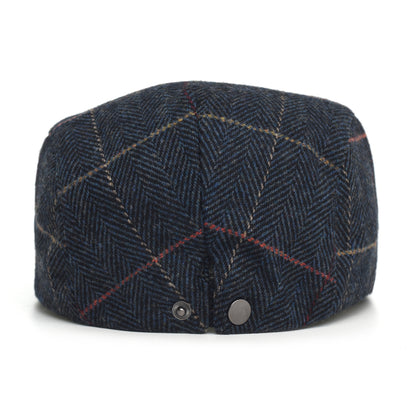 Vintage Newsboy Cap Men Winter Thick Warm Casual Stripe Berets Adjustable Flat Peaked Hat 7