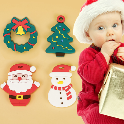 Santa Claus Snowman Baby Teething Stick, Silicone Anti-Eating Gloves
