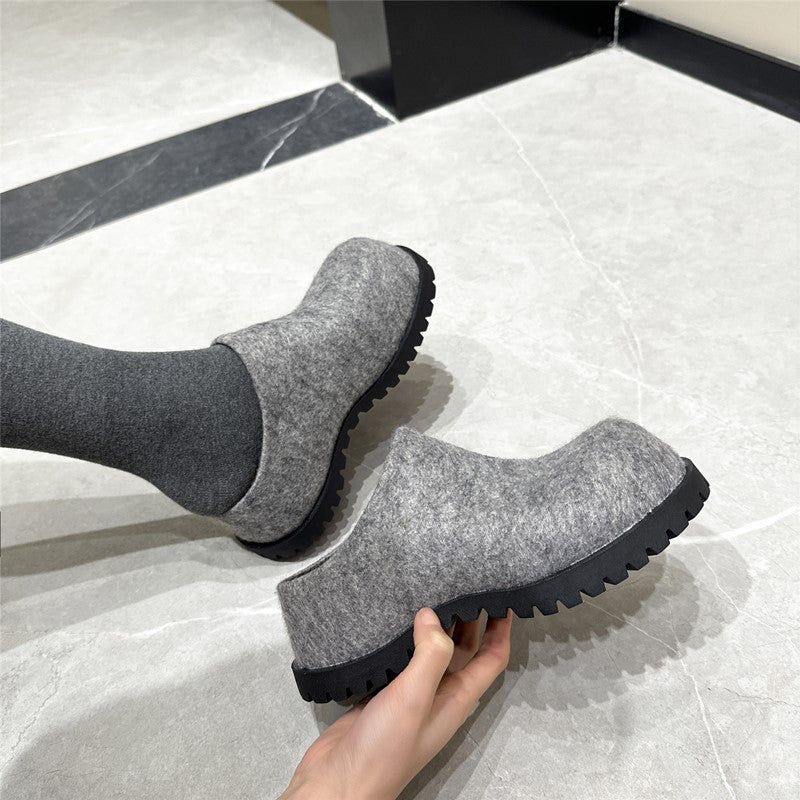 Women's Slippers Retro Platform Slippers Women Autumn Flannel Closed Toe Round Toe Wear
