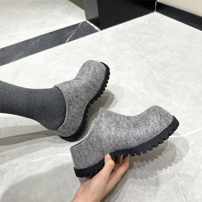 Women's Slippers Retro Platform Slippers Women Autumn Flannel Closed Toe Round Toe Wear