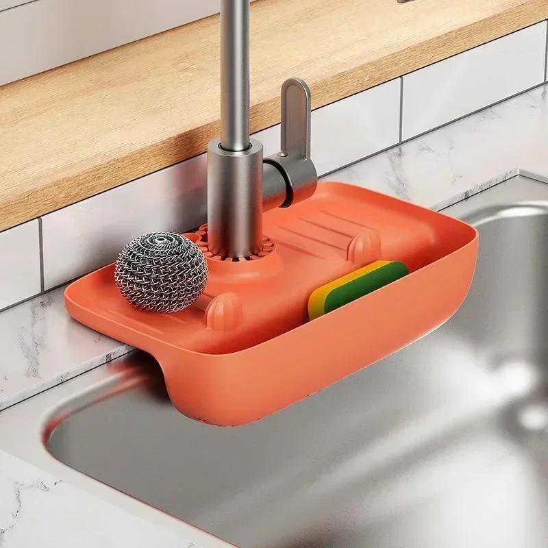 New Kitchen Silicone Sink Splash Pad, Faucet Mat Storage Rack, Bathroom Drain Basket Sponge Holder