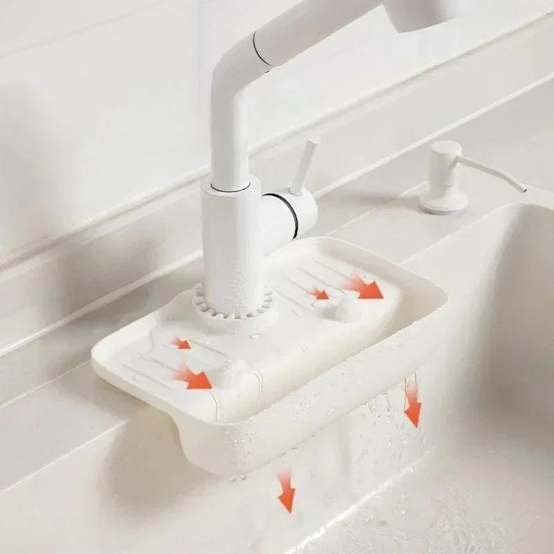 New Kitchen Silicone Sink Splash Pad Faucet Mat Storage Rack Bathroom Drain Basket Sponge Holder 2