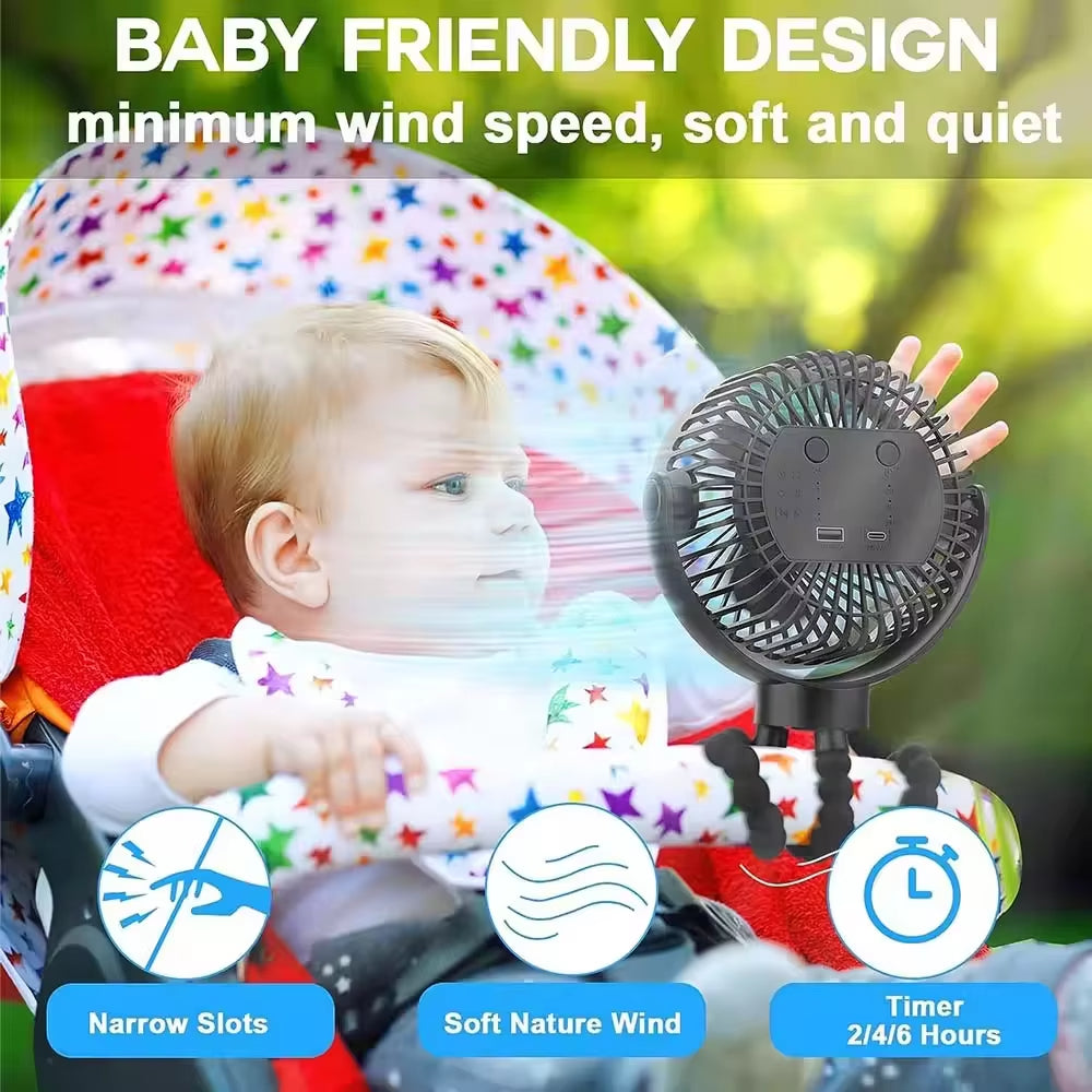 Stroller Accessories Baby Newborn Items USB Charging Fan Mini Fan With Light 5