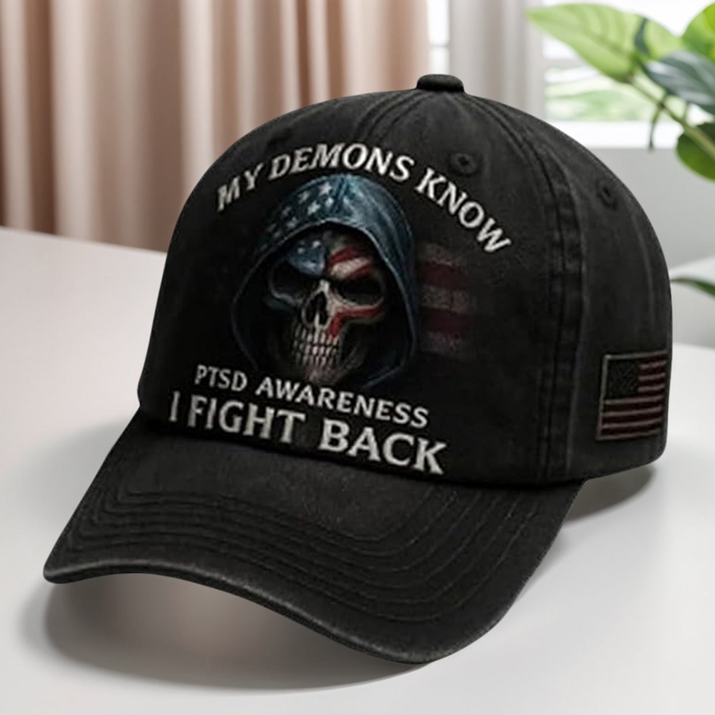 My Demons Know I Fight Back Hat, PTSD Awareness Cap, Adjustable Baseball Hat for Men & Women