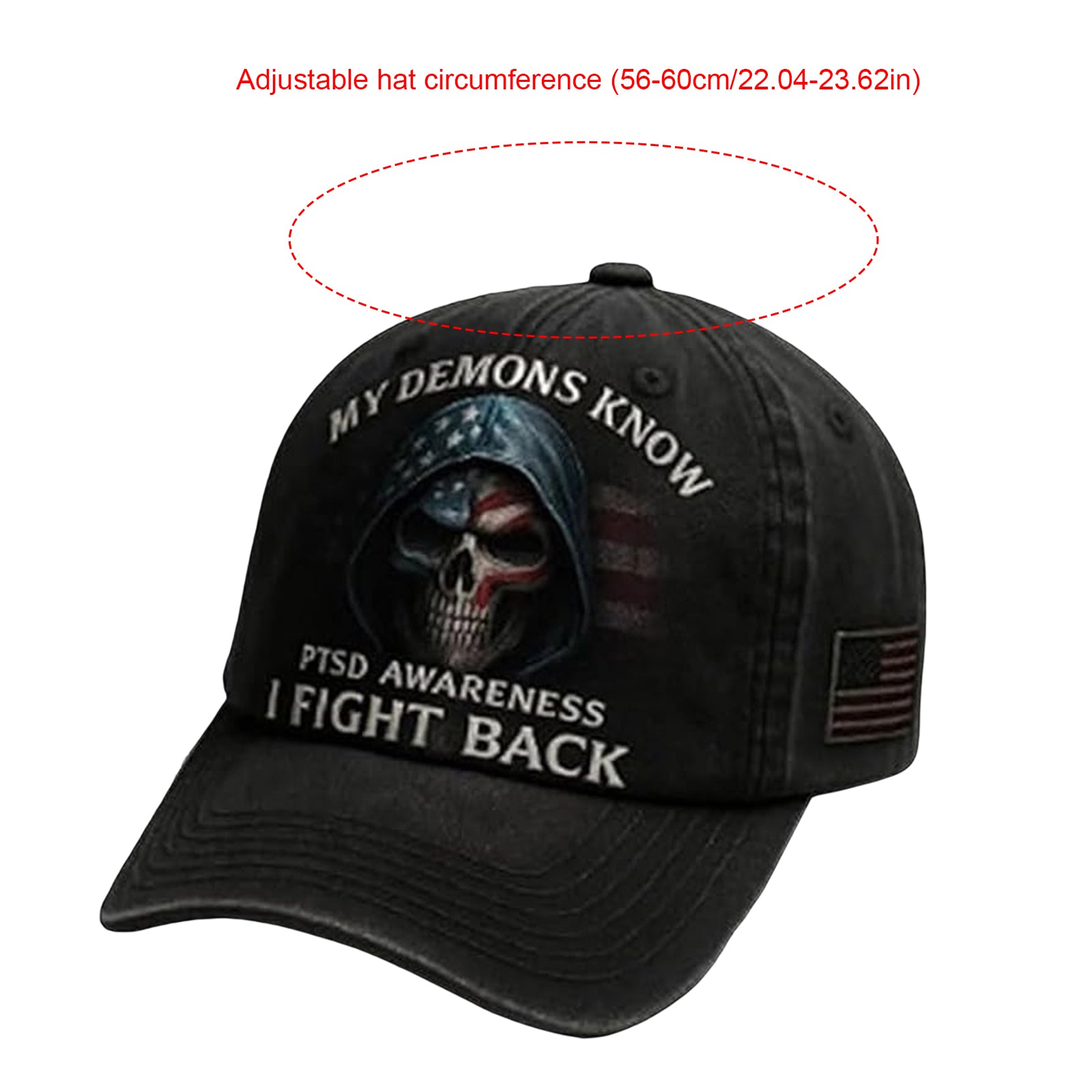 My Demons Know I Fight Back Hat, PTSD Awareness Cap, Adjustable Baseball Hat for Men & Women