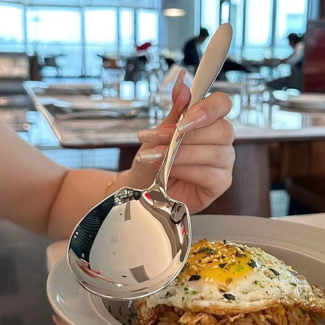 Large Size Dining Spoon Big Head Stainless Steel Round Spoon Stirring Dessert Spoons For Kitchen Di 1