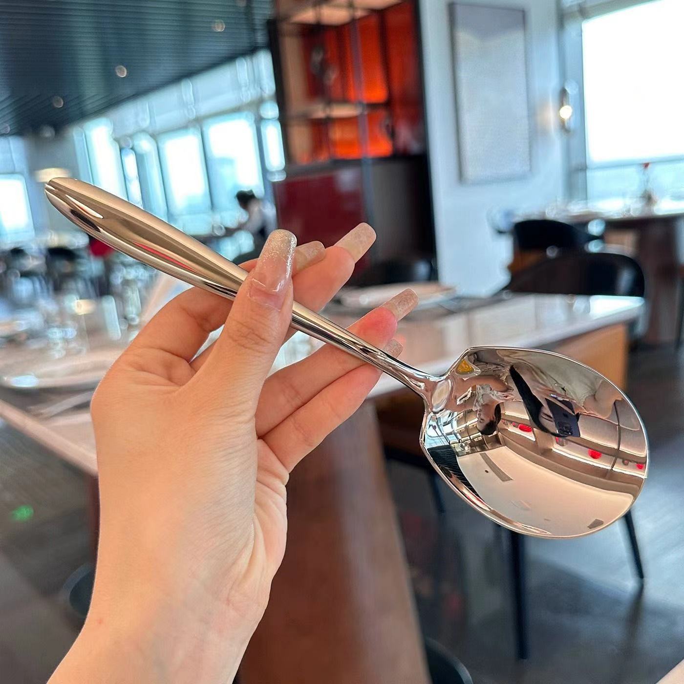 Large Size Dining Spoon Big Head Stainless Steel Round Spoon Stirring Dessert Spoons For Kitchen Di 3