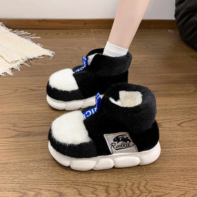 Winter Warm Shoes Women High Top Snow Boots Plush Lining Indoor Slippers Couples Platform Heel Female Male Home Slipper