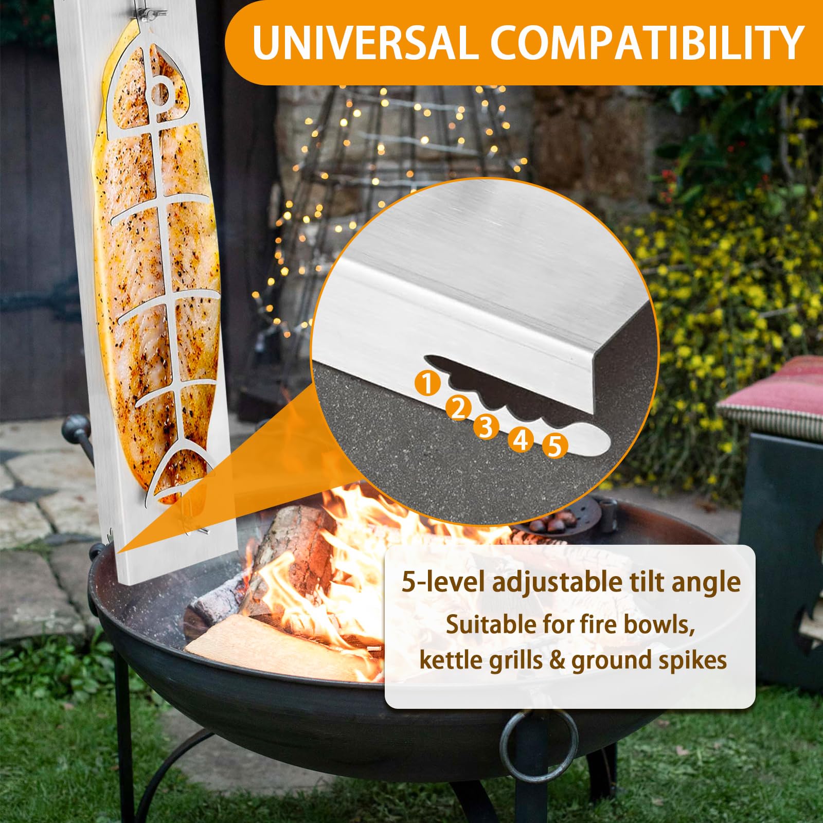 Adjustable Flame Salmon Holder Stainless Steel Cooking Rack for BBQ Fish Grilling
