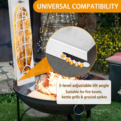 Adjustable Flame Salmon Holder Stainless Steel Cooking Rack for BBQ Fish Grilling