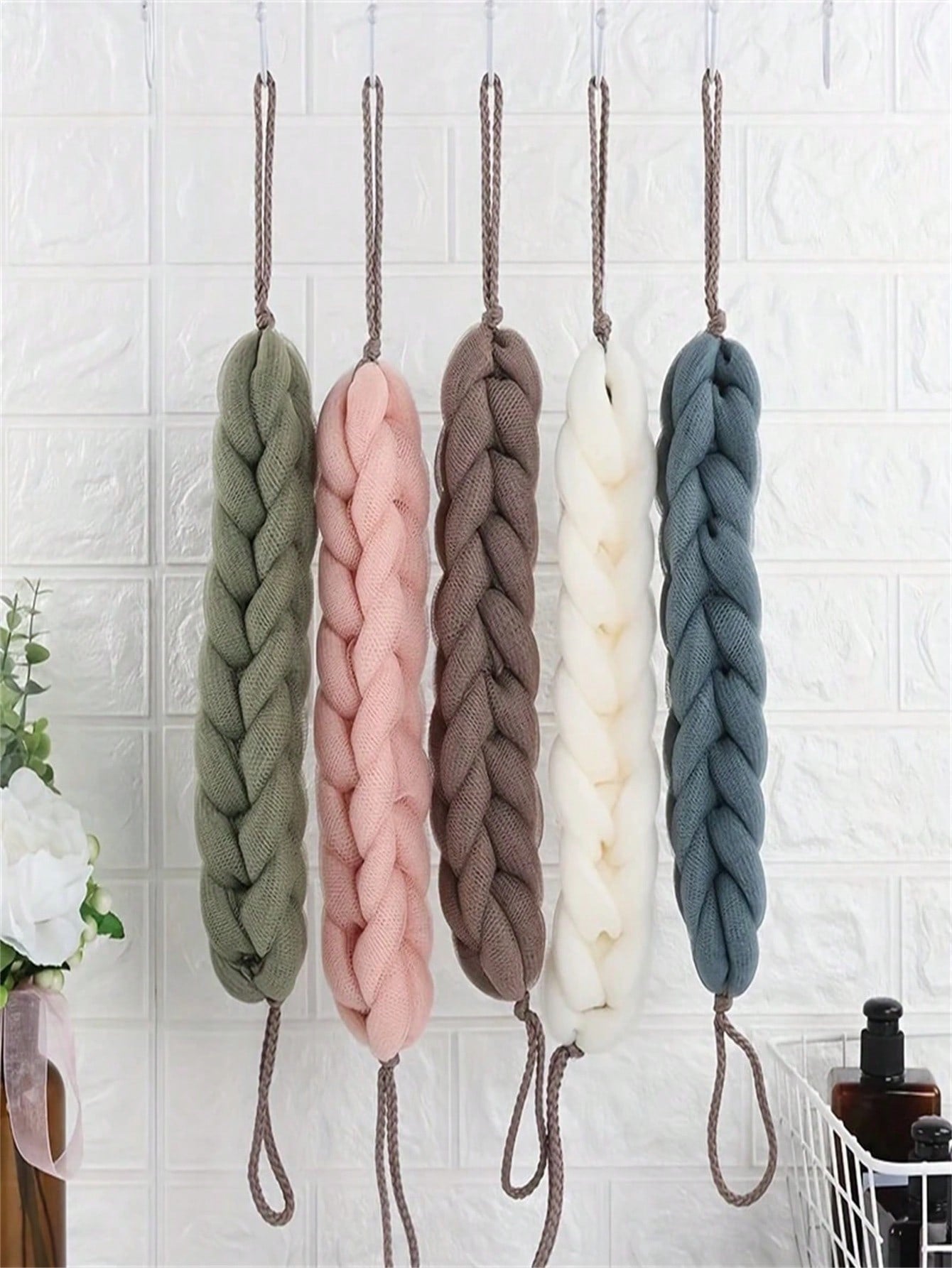 Braided Mesh Back Scrubber with Rope Handle, Long-Reach Exfoliating Body Sponge for Shower and Skin Care