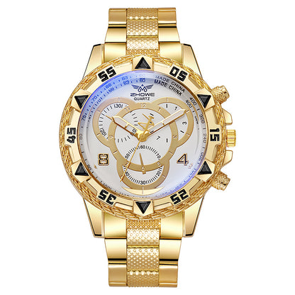 Mens Quartz Watch Classic Business Wristwatch Luxury Alloy Steel Strip Blue Light Large Dial Three  3