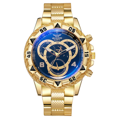 Mens Quartz Watch Classic Business Wristwatch Luxury Alloy Steel Strip Blue Light Large Dial Three  4