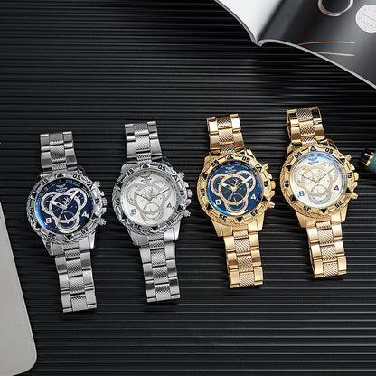 Mens Quartz Watch Classic Business Wristwatch Luxury Alloy Steel Strip Blue Light Large Dial Three  5