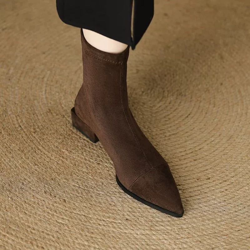 Winter fashion pointed-toe plus-size women's boots with zippers slim low-heeled nude short boots