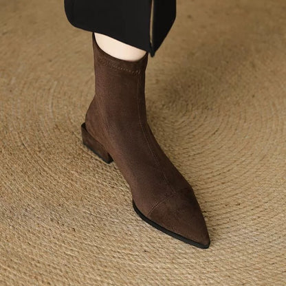 Winter fashion pointed-toe plus-size women's boots with zippers slim low-heeled nude short boots