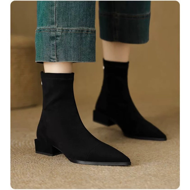 Winter Fashion Pointedtoe Plussize Womens Boots With Zippers Slim Lowheeled Nude Short Boots 2