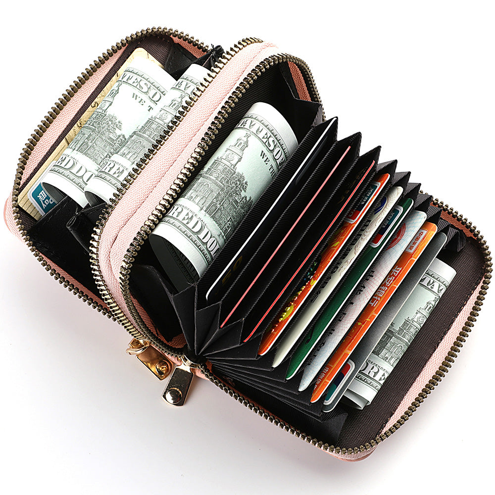 PU Leather Womens Short Purse Lychee Print Card Holder Bank Credit Card And ID Holder With Zipper C 6