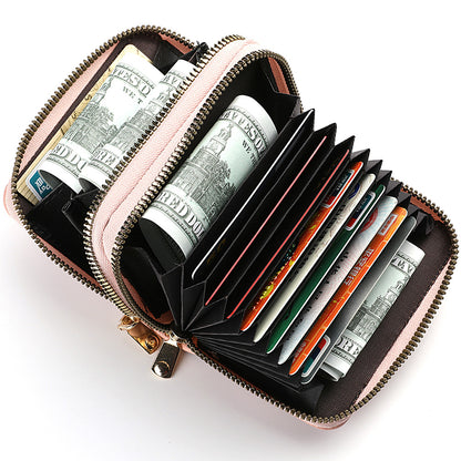 PU Leather Womens Short Purse Lychee Print Card Holder Bank Credit Card And ID Holder With Zipper C 6