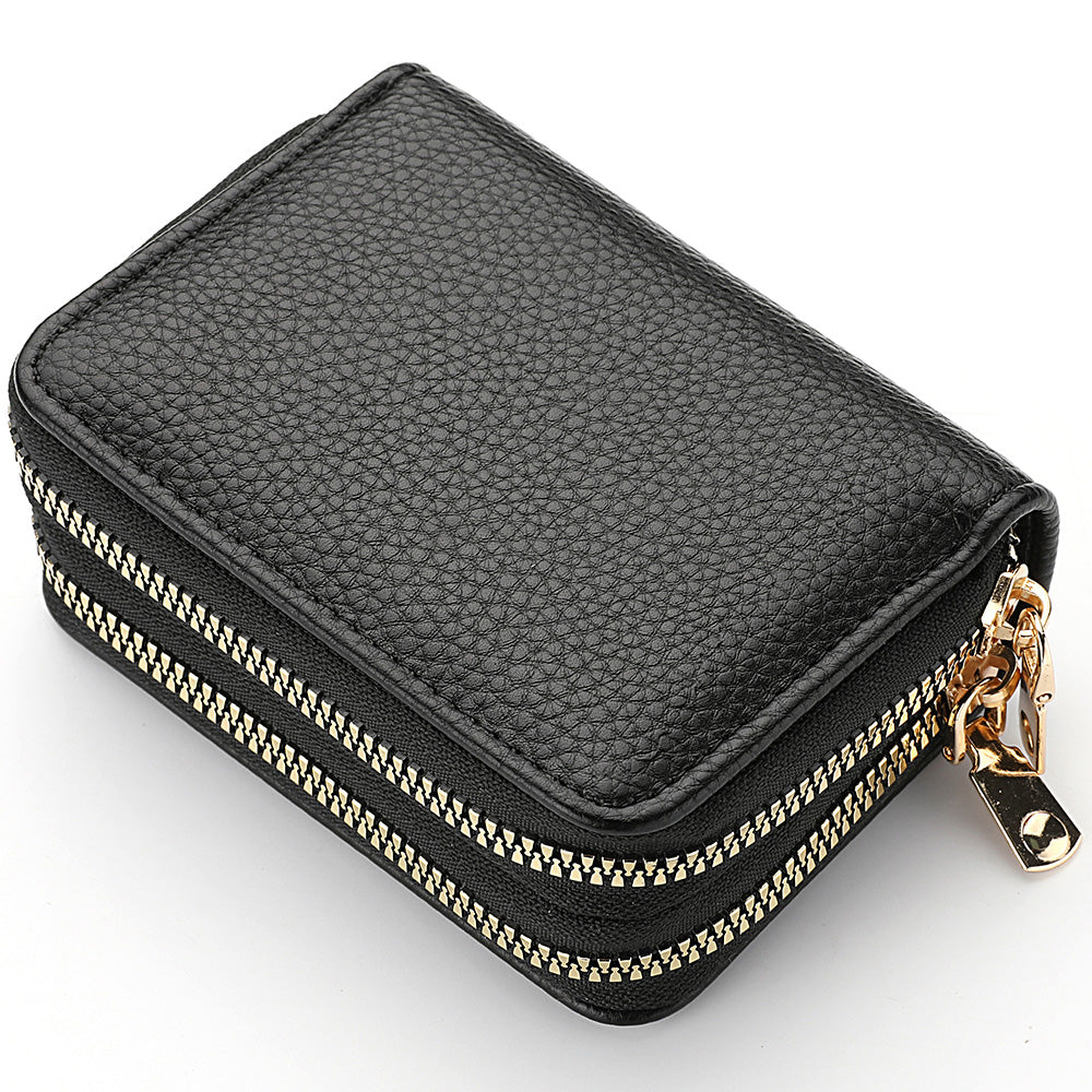 PU Leather Womens Short Purse Lychee Print Card Holder Bank Credit Card And ID Holder With Zipper C 3