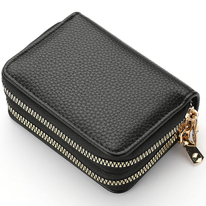 PU Leather Womens Short Purse Lychee Print Card Holder Bank Credit Card And ID Holder With Zipper C 3