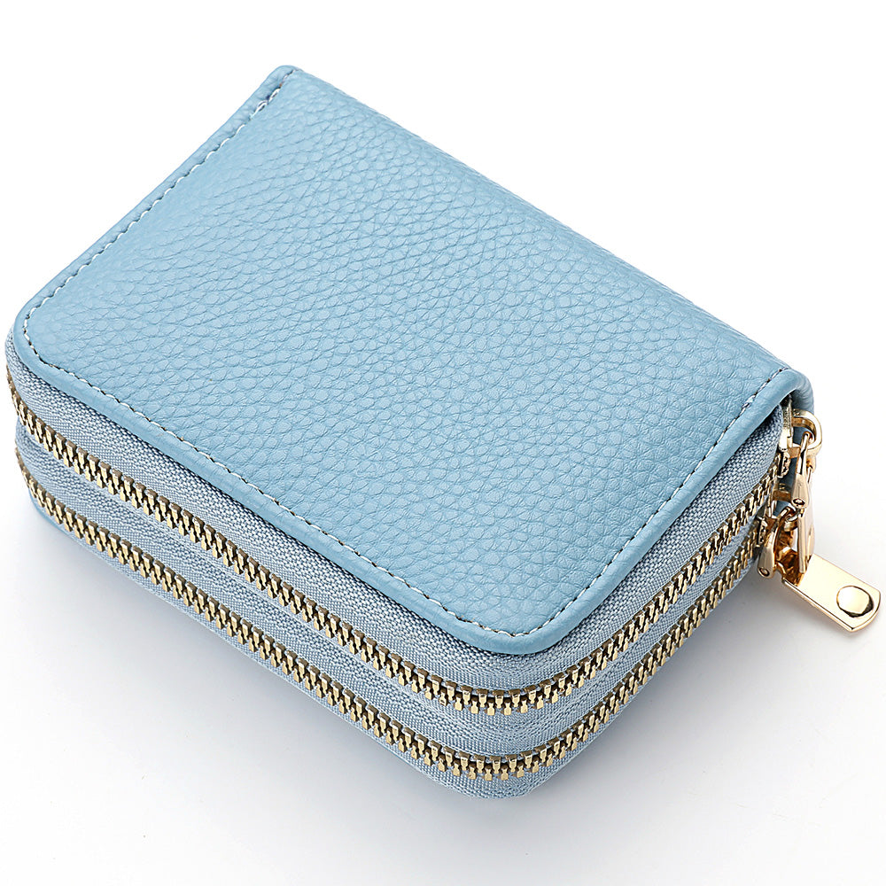 PU Leather Womens Short Purse Lychee Print Card Holder Bank Credit Card And ID Holder With Zipper C 4