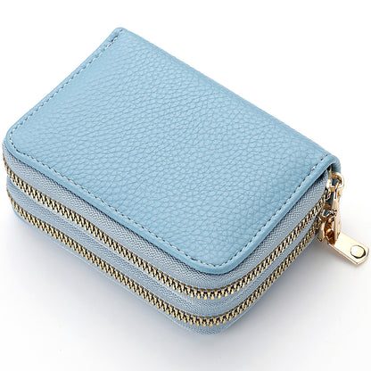 PU Leather Womens Short Purse Lychee Print Card Holder Bank Credit Card And ID Holder With Zipper C 4