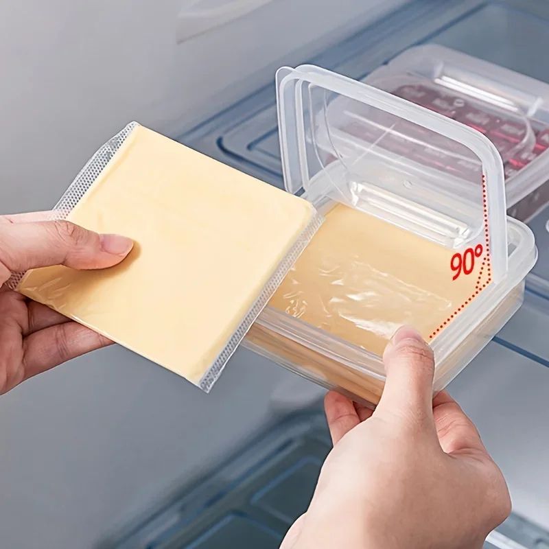 Fridge-Ready Sliced Cheese Container – Clear Plastic Cheese Storage Box with Flip Lid