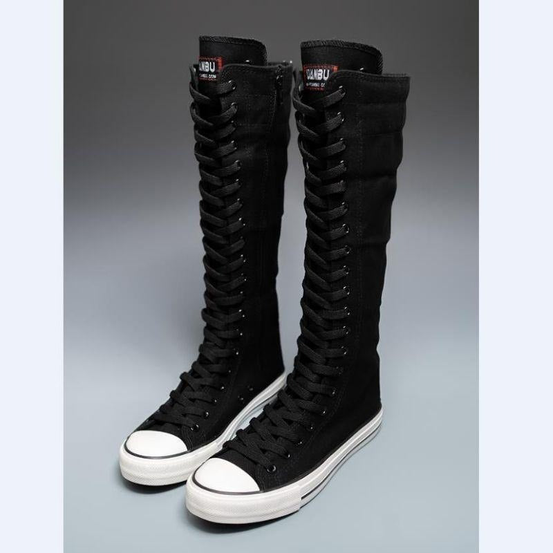 Womens High Top Canvas Shoes Korean Edition LaceUp Long Boot Comfortable Zipper Boots 4