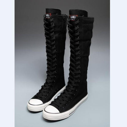 Womens High Top Canvas Shoes Korean Edition LaceUp Long Boot Comfortable Zipper Boots 4