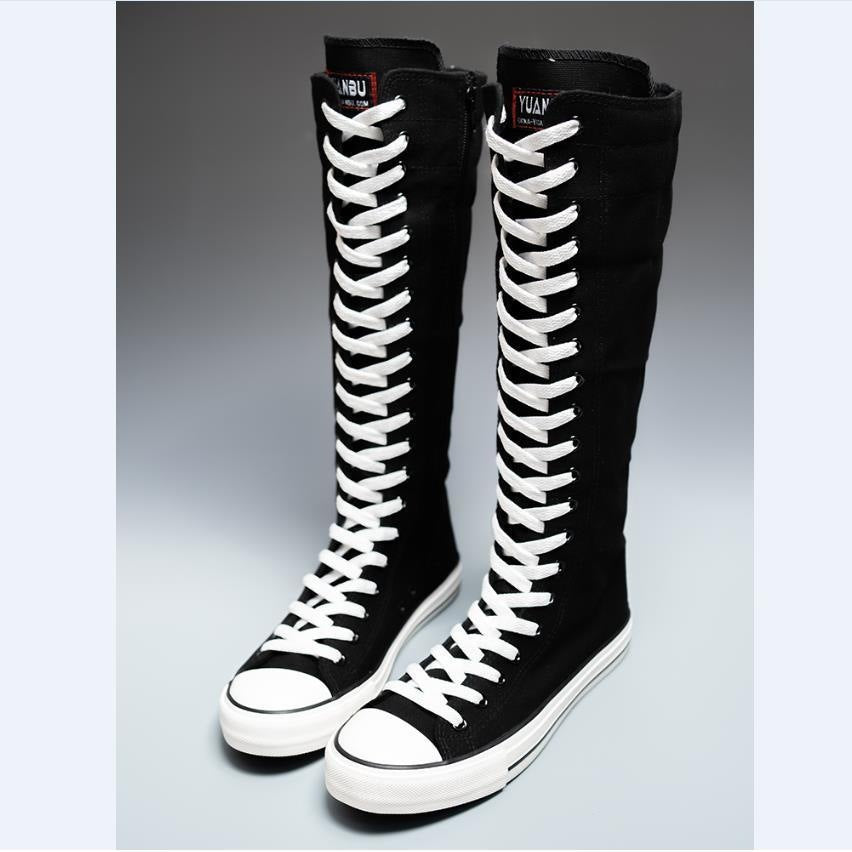 Womens High Top Canvas Shoes Korean Edition LaceUp Long Boot Comfortable Zipper Boots 5