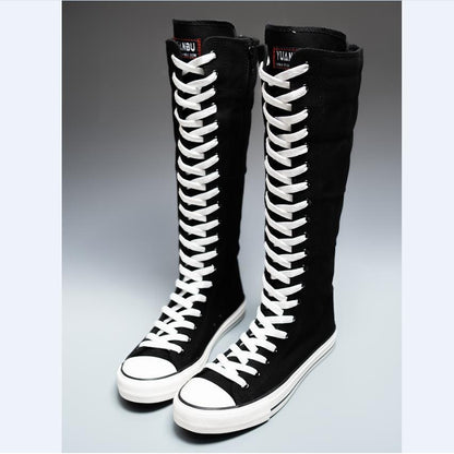 Womens High Top Canvas Shoes Korean Edition LaceUp Long Boot Comfortable Zipper Boots 5