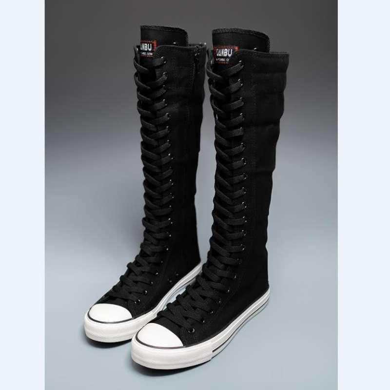 Womens High Top Canvas Shoes Korean Edition LaceUp Long Boot Comfortable Zipper Boots 7