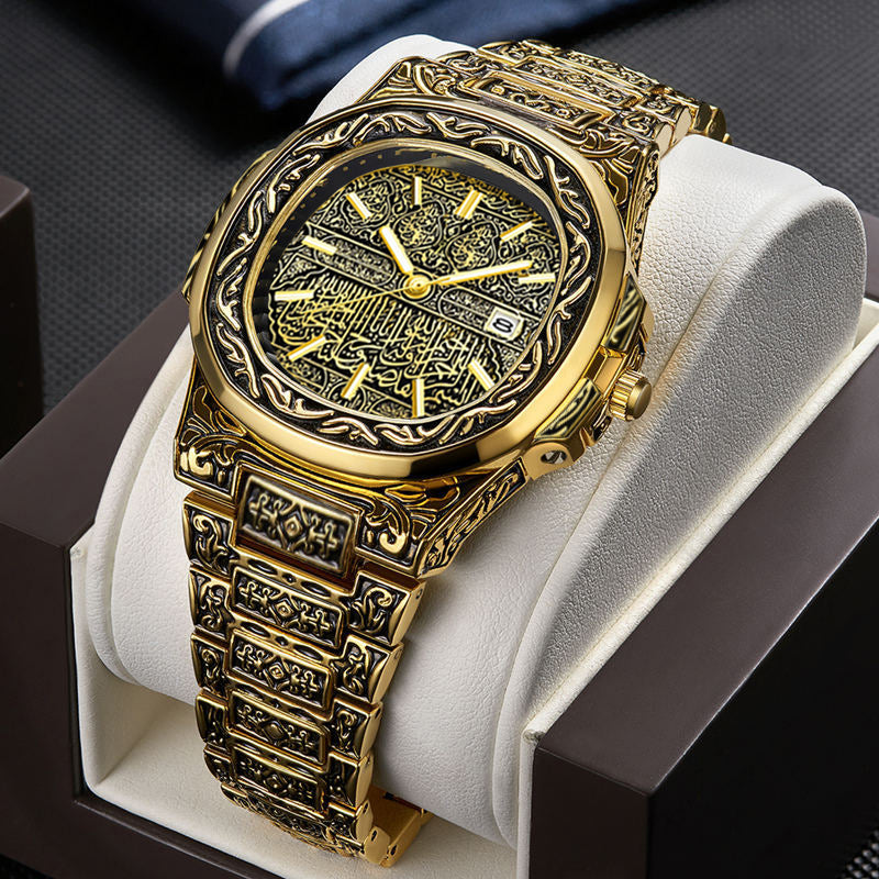 Men's Analog Wristwatch, Vintage Quartz Watch, Stainless Steel Strap