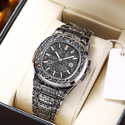 Mens Analog Wristwatch Vintage Quartz Watch Stainless Steel Strap 4