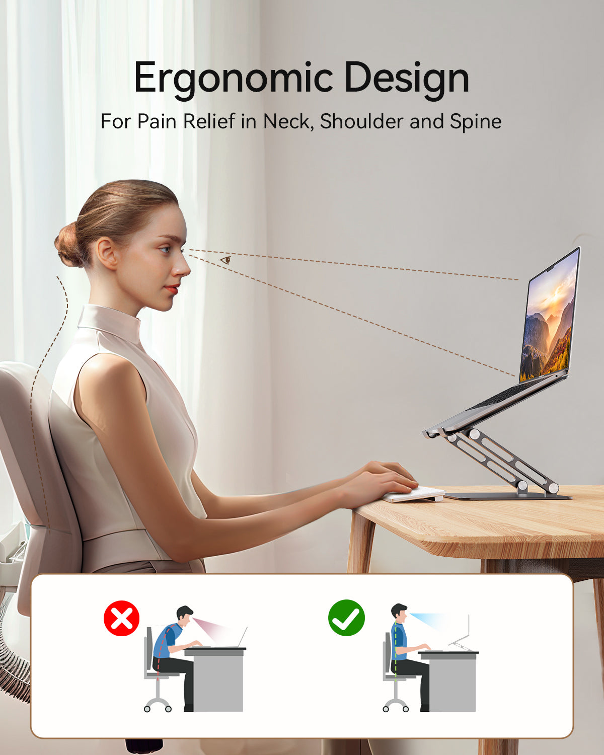 Ergonomic Adjustable Laptop Stand For Desk Aluminum Riser For Notebook Sturdy Laptop Stand 3