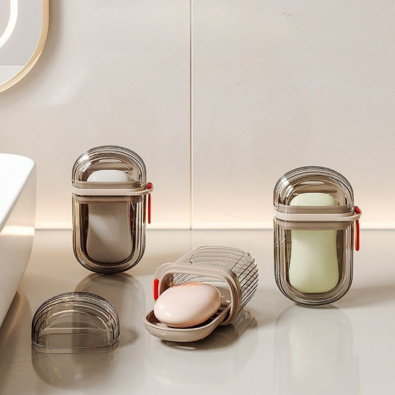 Small Soap Case Bathroom Drain Tray, Travel Portable Soap Box with Lid Sealed, Soap Container for Camping and Traveling