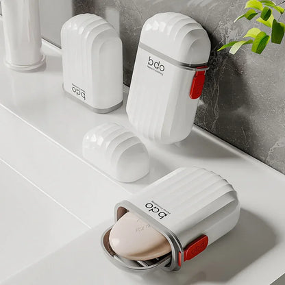 Small Soap Case Bathroom Drain Tray Travel Portable Soap Box With Lid Sealed Soap Container For Cam 2