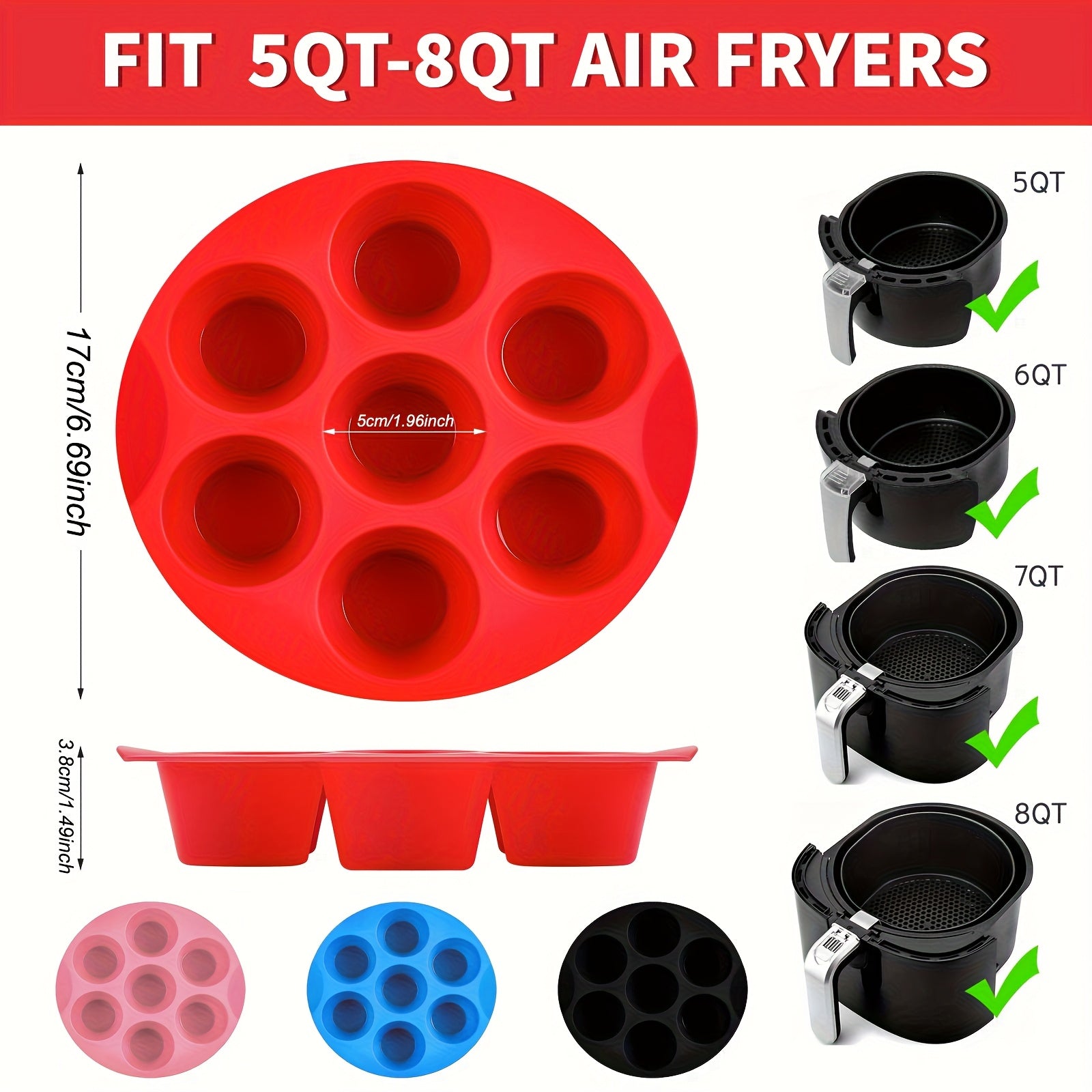 Non-Stick Muffin Pan for Cupcakes, Quiches & Tarts, Silicone Egg Bite Molds for Air Fryer, Dishwasher Safe