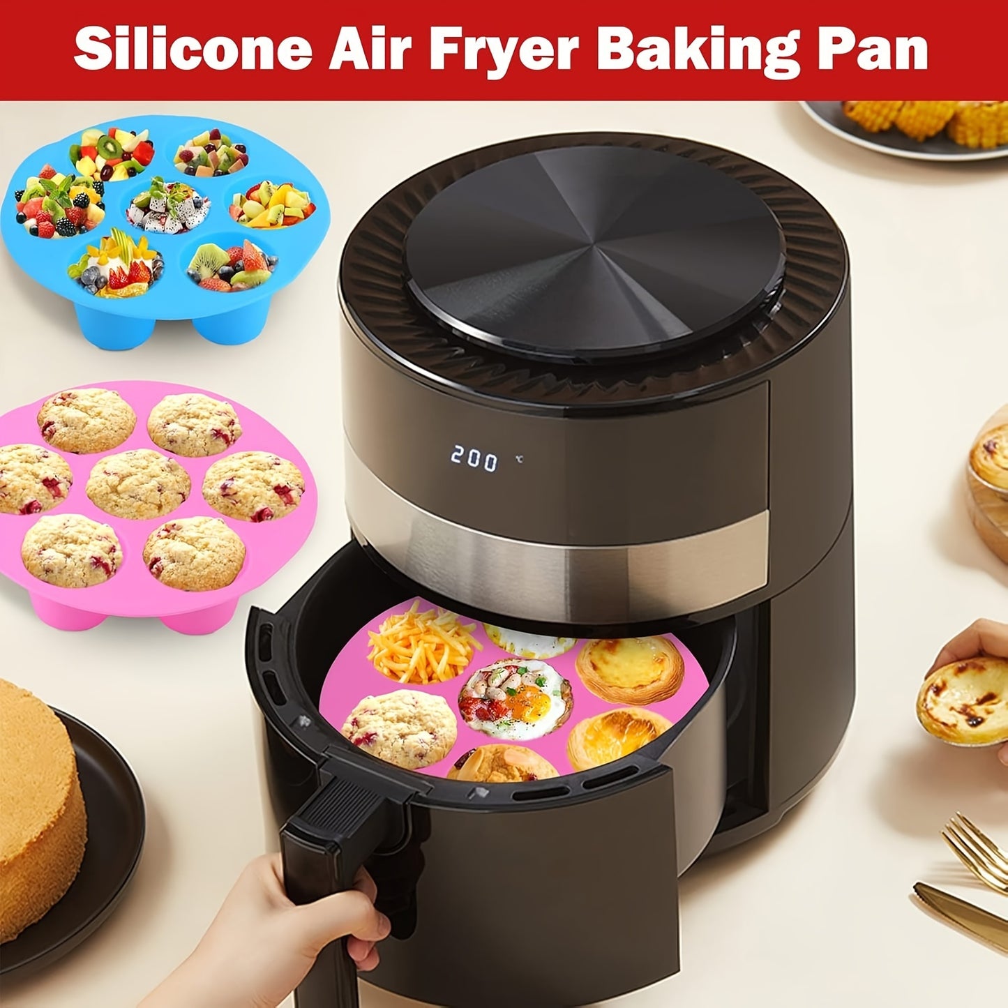 Non-Stick Muffin Pan for Cupcakes, Quiches & Tarts, Silicone Egg Bite Molds for Air Fryer, Dishwasher Safe