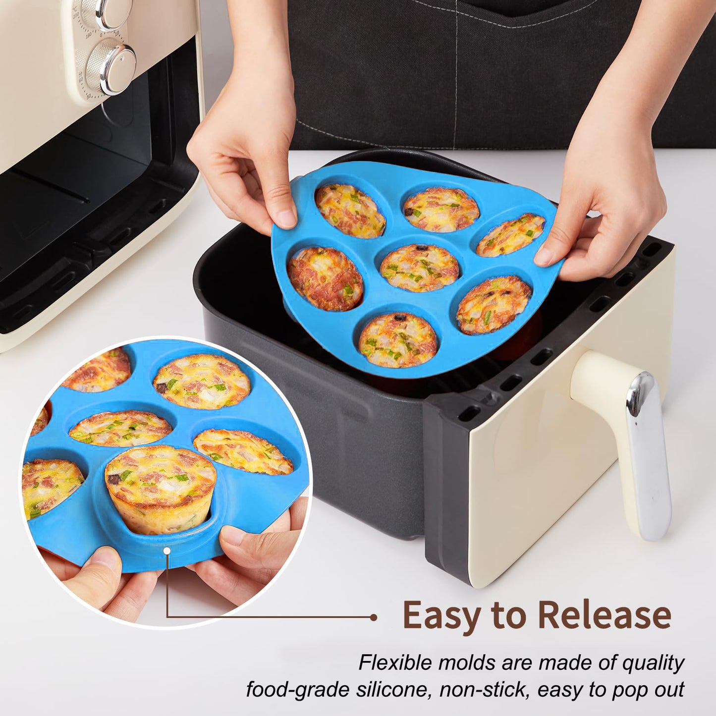 Non-Stick Muffin Pan for Cupcakes, Quiches & Tarts, Silicone Egg Bite Molds for Air Fryer, Dishwasher Safe