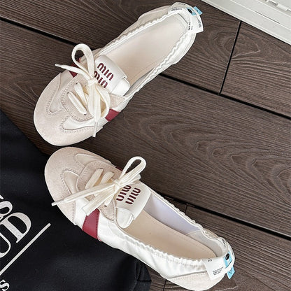 New Womens Lace Up Sport Shoes Summer Casual Sneakers Cozy Shallow Ballet Flats 2