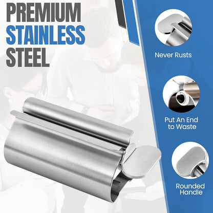 Toothpaste Squeezer Bathroom Accessories, Tube Roller Stainless Steel Wringer, Cosmetics Ointments Rotate Dispenser