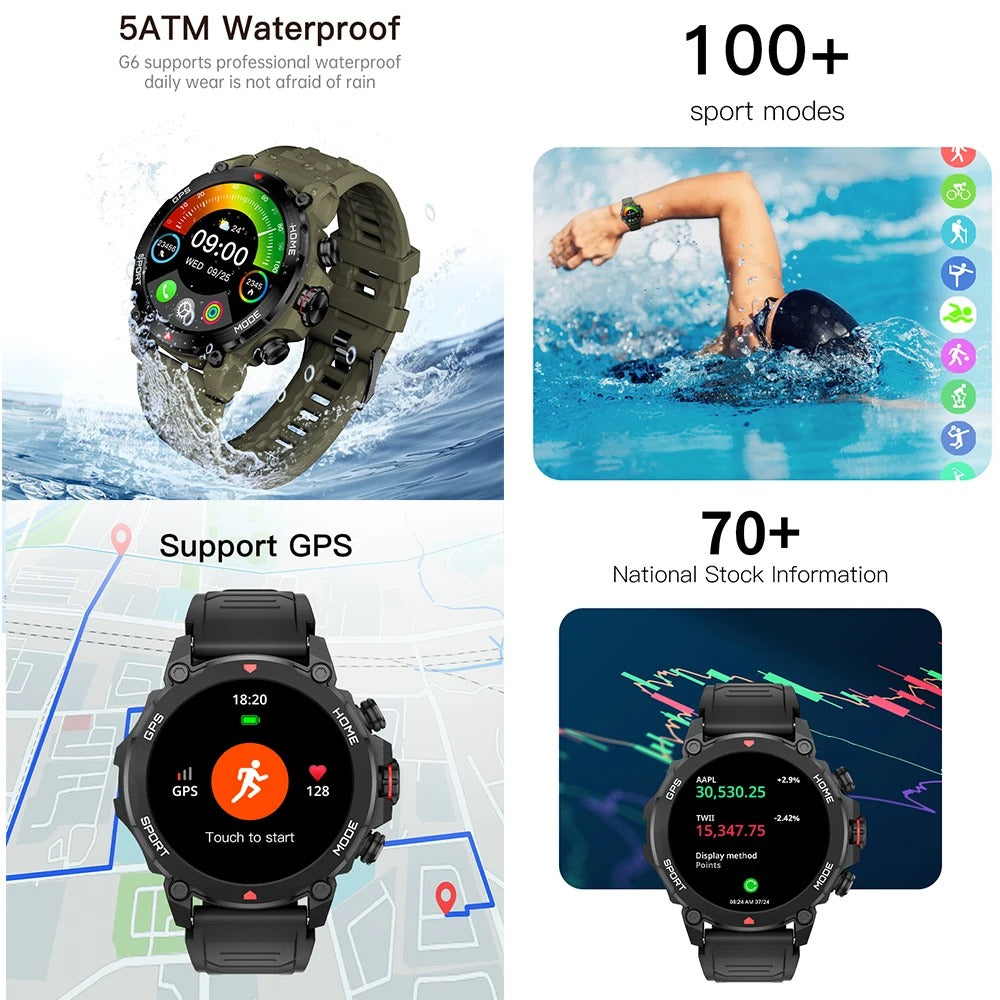 AURAFIT G6 GPS Compass Smartwatch With Display GPS Compass Sport Fitness Tracker Swimming BT Call F